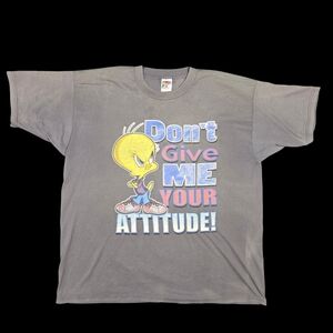 Vintage Tweety Bird Attitude T-Shirt 2XL Gray FOTL Distressed Funny Streetwear